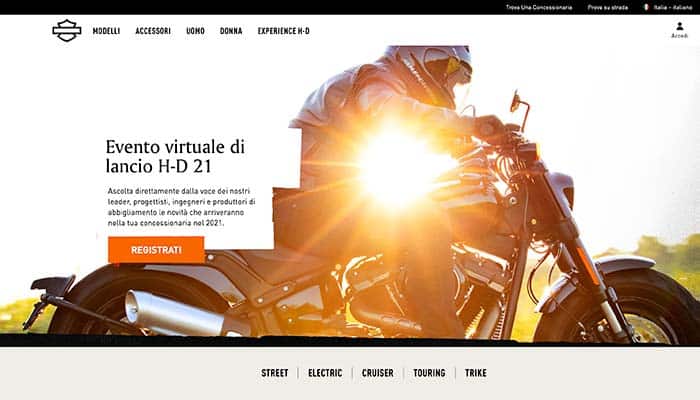 Home page sito Harley Davidson