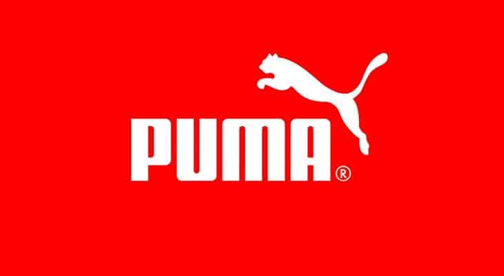 Logo Puma su fondo rosso